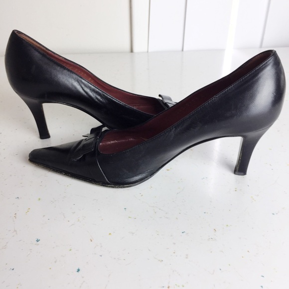 Sergio Rossi pointy toe Y2K low bow pump black leather 2000s office chic - Picture 2 of 8
